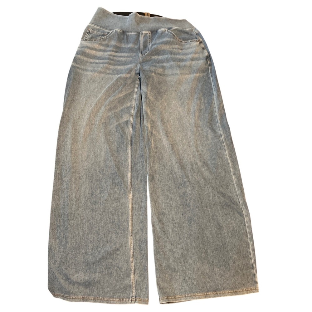Halara High Waisted Wide Leg Jeans Light Wash Blue Pull On Denim Pants Large L